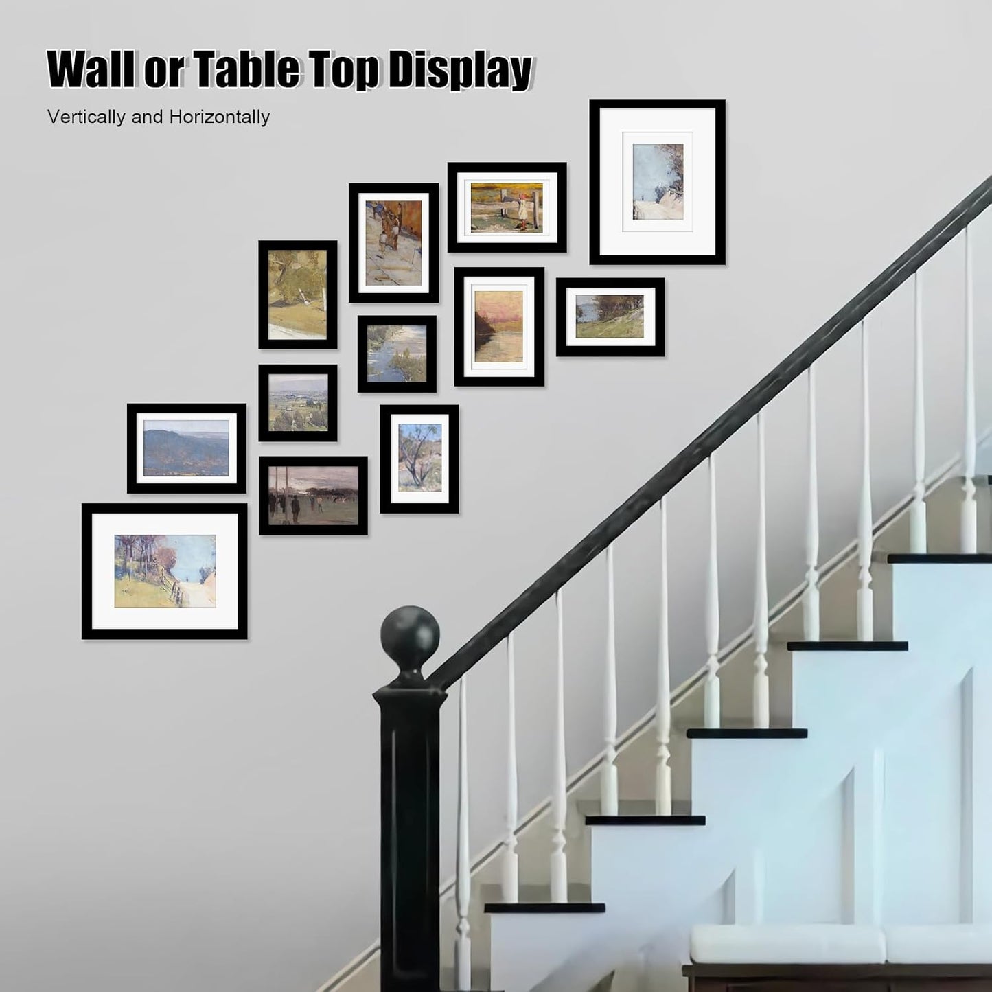 Egofine 12 Pack Black Gallery Wall Frame Set Solid Wood Picture Frame Collage Wall Art Decor for Home Decoration,Hanging or Tabletop Display,Include Multi-Size Two8x10, Four5x7,Four4x6,Two4x4