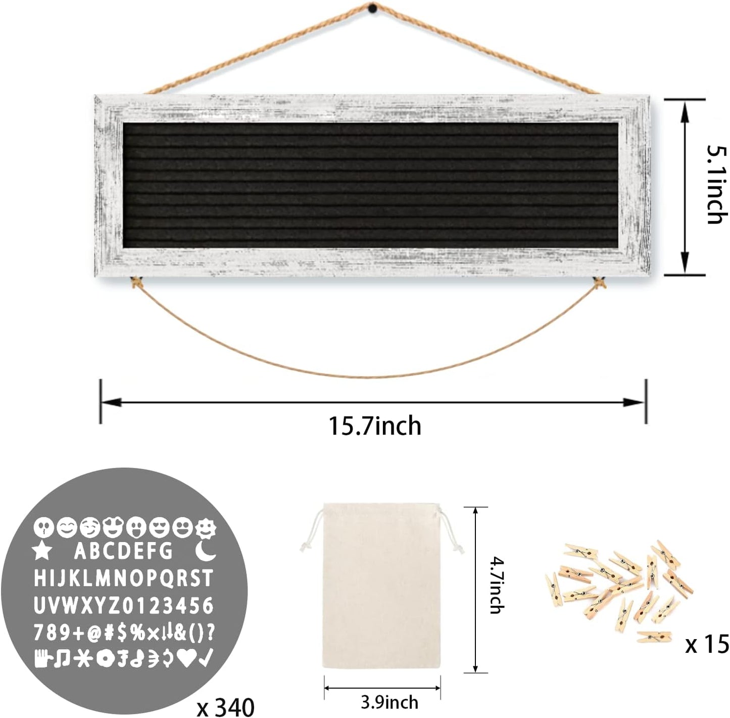 Hanging Photo Display Multiple Polaroid Picture Frames Collage Wall Decor, Felt Letter Board with 340 Letters and 15 Clips, DIY Cards Holder Frame Collage Set for Christmas Holiday Birthday