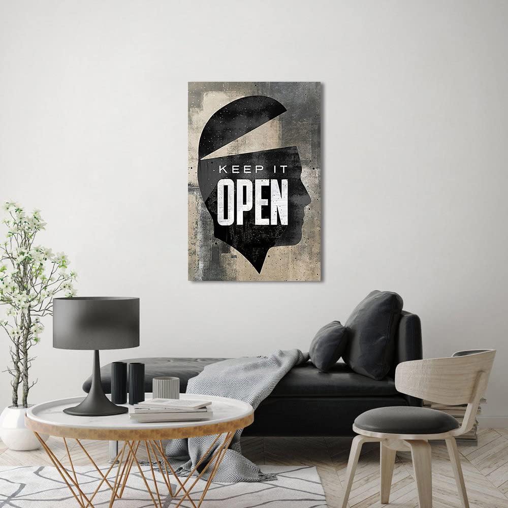 Inspirational Posters for Office with Inspiring Sayings Keep It Open Abstract Men Head Portrait Vintage Modern Home Decor Artwork for Living Room Bedroom Decor HD Print Ready to Hang-24"Wx36"H