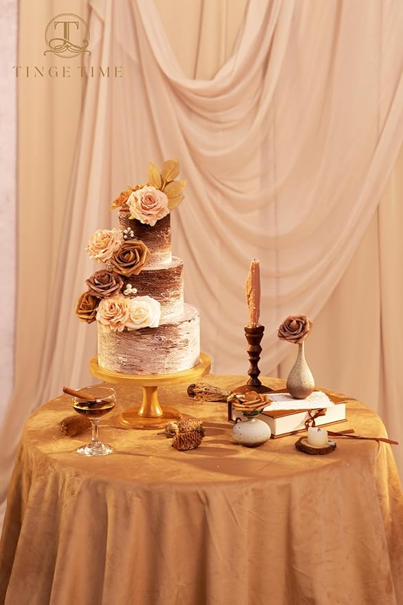 TINGE TIME Artificial Flowers, Fake Rose Silk Dahlia with Stems for DIY Bridal Wedding Bouquets Baby Shower Floral Arrangements Centerpiece Table Party Home Decorations(Dark Milk Tea)