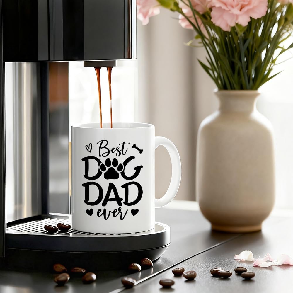 Best Dog Dad Ever Ceramic Coffee Mug for Men Dog Father, Funny 11oz Coffee Mug Gifts For Dogs Lover, Novelty Father's Day Christmas Birthday Gifts, Fur Dad Present, Dogs Father Mugs