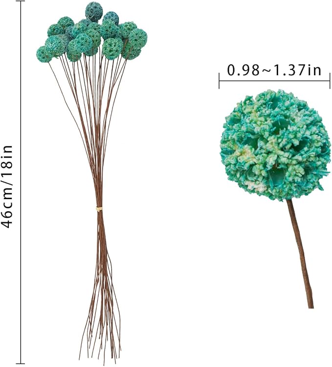24 PCS Dried Craspedia Billy Balls Flowers, 18” Natural Dried Flowers Bouquet for Vase Floral Arrangements Wedding Table Centerpieces Party DIY Home Decor (Blue)