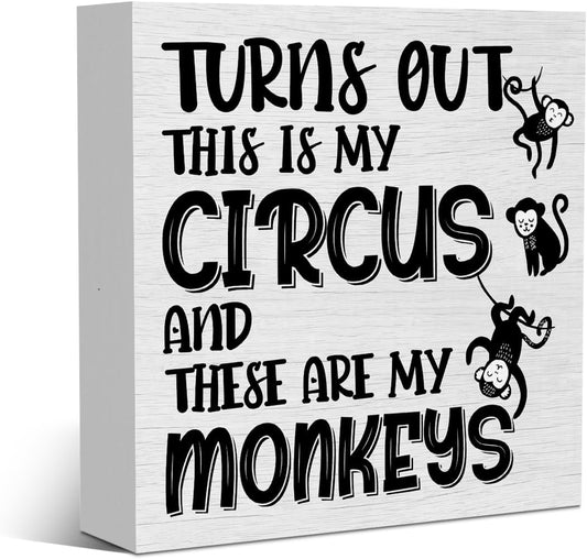 Funny Gifts for Coworker Promotion Monkey Decor Rustic Wooden Box Sign, Desk Decor Office Desk Accessories for Table Home Bedroom Farmhouse Bathroom Cubicle Decorations Wood Block Plaque Box Sign