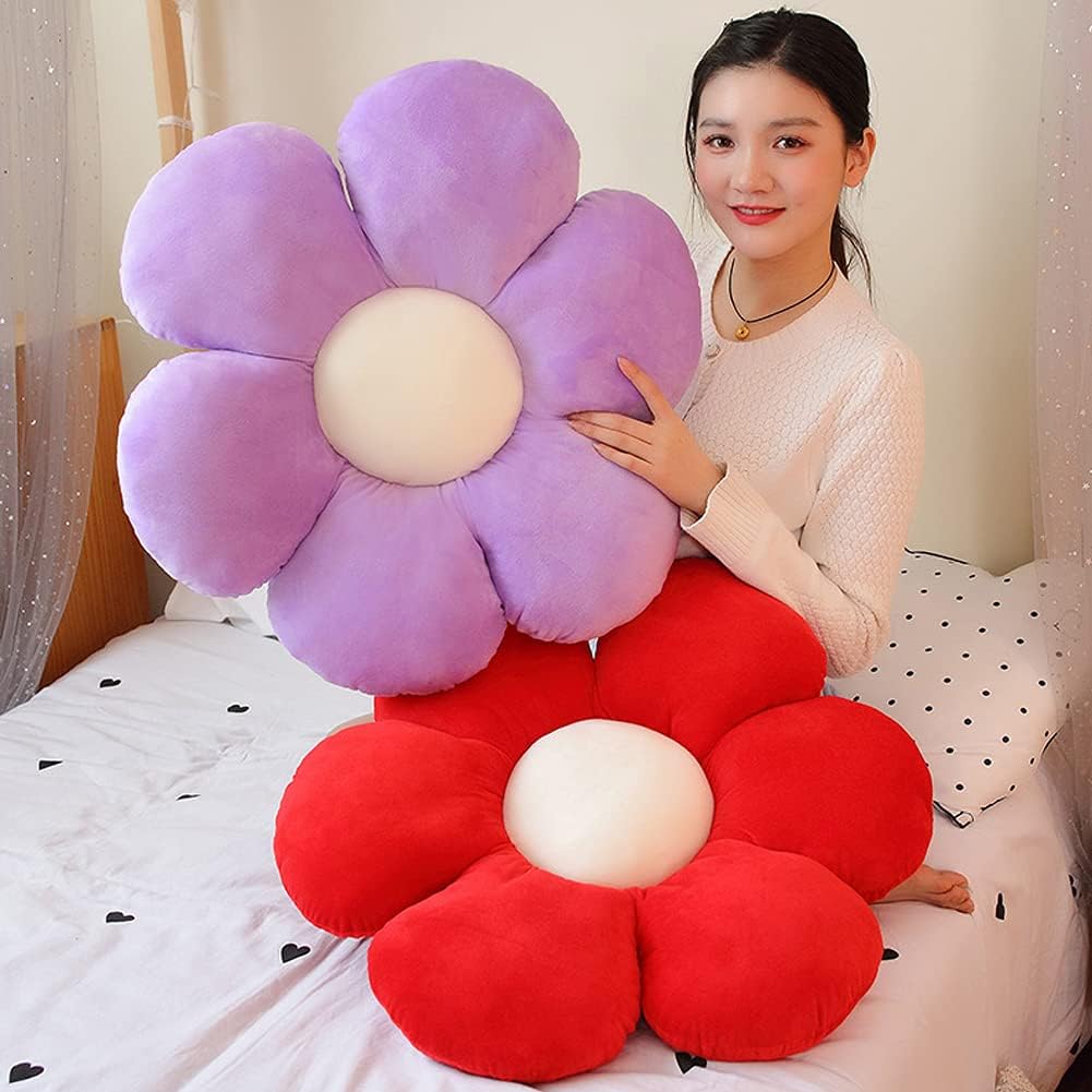lannery Flower Plush Throw Pillows, Flower Floor Pillow Seating Cushion Toy for Reading, Room, Watching TV (25.6", Purple)