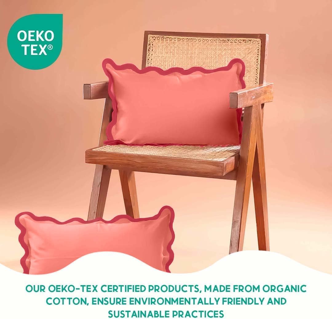 Folkulture 2 Pack 20" x 12" Coral Red Scallop Throw Pillow Covers, Boho Decorative Pillows for Living Room, Bedroom, Outdoor, Farmhouse, Neutral Christmas Decor