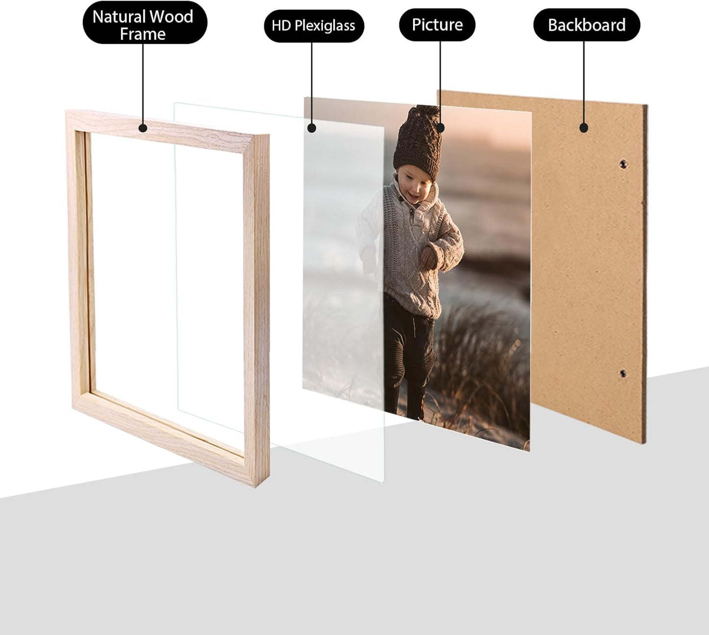 KINLINK 13x13 Picture Frame, Natural Square Solid Wood Frames for Pictures 13x13 without Mat and 12.5x12.5 Music Record Album, Wall Display Photo Frames Natural Wood 1 Pack