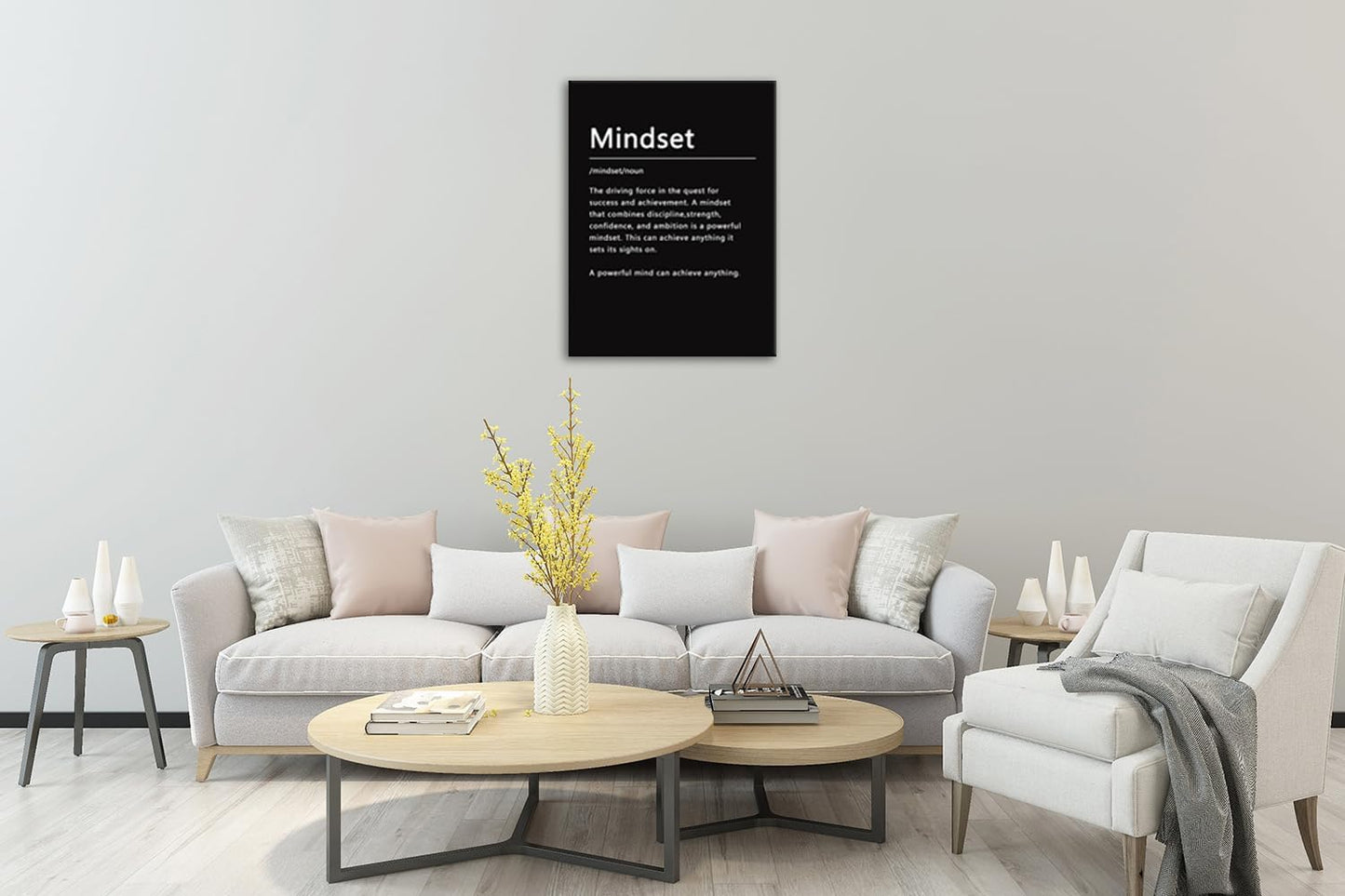 Mindset Noun Motivational Wall Art Painting Prints on Canvas Inspirational Entrepreneur Quotes Posters Pictures Wooden Office Decor Artwork Living Room Home Framed Ready to Hang[30″W X 40′'H]