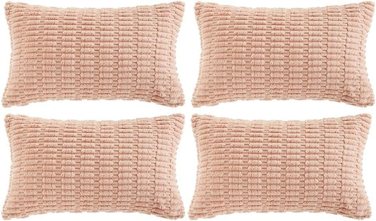 Fancy Homi 4 Packs Boho Pink Decorative Throw Pillow Covers 16x24 Inch for Living Room Couch Bed Sofa, Rustic Modern Farmhouse Home Decor, Soft Plush Corduroy Cute Square Cushion Case 40x60 cm