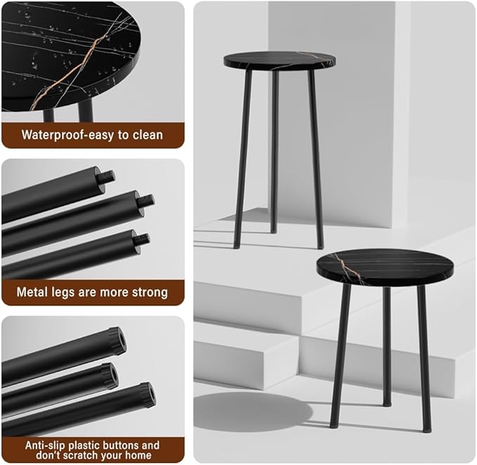 Plant Stand Indoor Tall: Corner Wood Plant Stand 2 Pack Mid Century Modern Decor - Small Round Plant Table for Indoor Plants - Outdoor Plant Holder for Patio Living Room Bathroom Office (Black Marble)