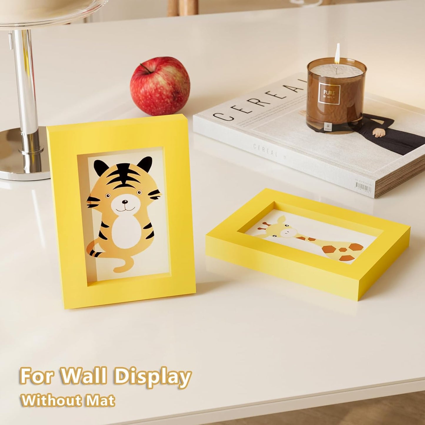 KINLINK 3.5x5 Picture Frames Yellow, Solid Wood Frames with Plexiglass for Table Top and Wall Display, Photo Frames for Horizontal or Vertical Display, 4 Pack
