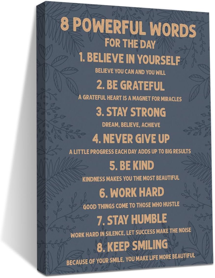 Inspirational Motivational Posters 8 Powerful Words Motivational Quotes Poster Print Phrase Wall Art Positive Quotes, Positive Affirmations Wall Art Decor for Bedroom Office Classroom Study Gym Room