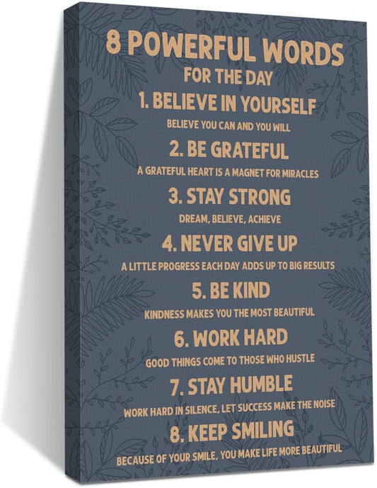 Inspirational Motivational Posters 8 Powerful Words Motivational Quotes Poster Print Phrase Wall Art Positive Quotes, Positive Affirmations Wall Art Decor for Bedroom Office Classroom Study Gym Room