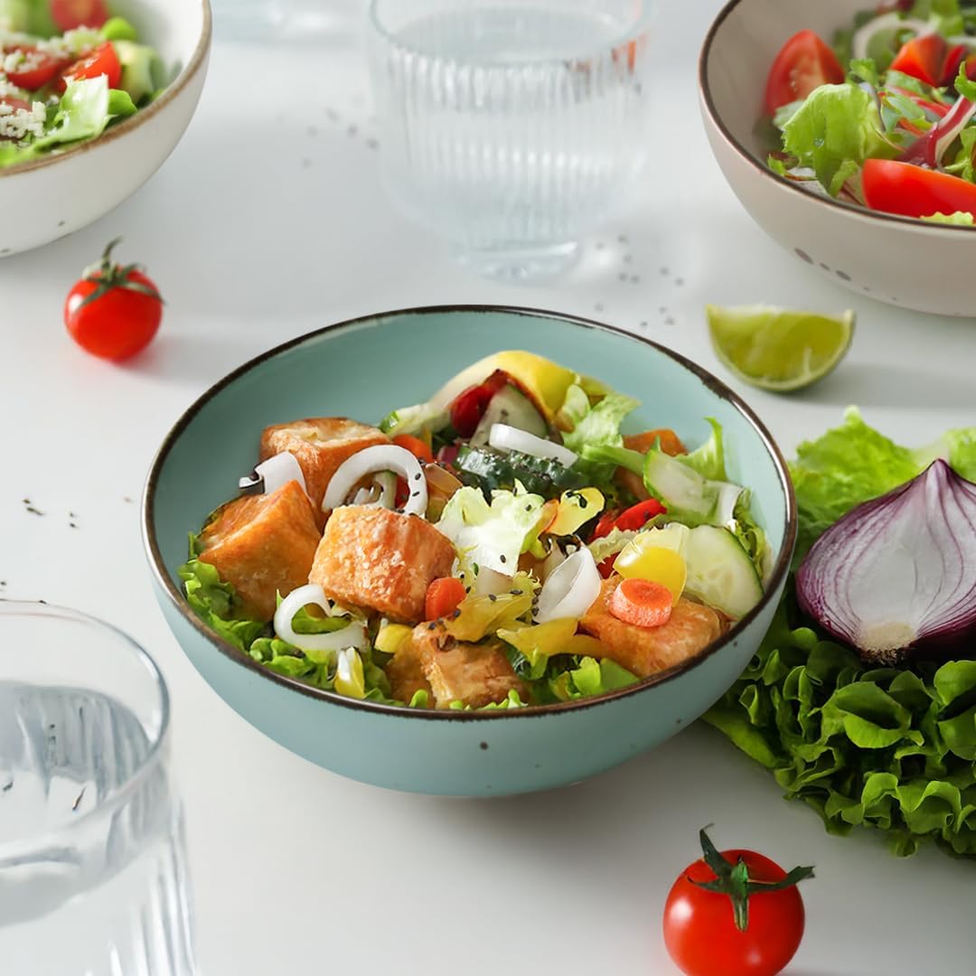 Esfour Round Porcelain Bowls - 20 Ounce - Set of 4 - Microwave, Oven, Dishwasher-Safe, Scratch Resistant, Porcelain Durable Small Dishes Bowls for Cereal, Salad, Pasta, Soup Dessert - Assorted Natural