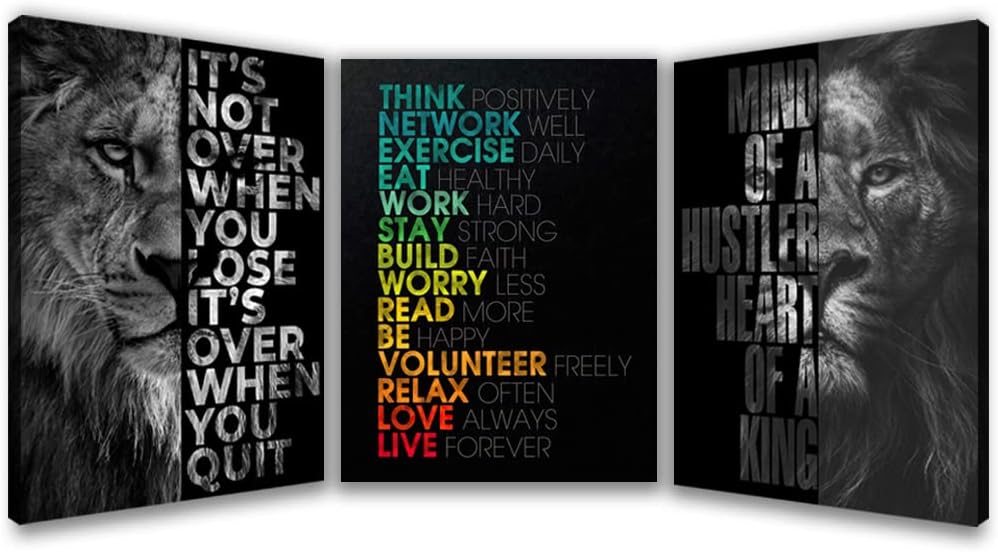 Lion Wall Art - Motivational Wall Art Decor, Framed Canvas Prints for Office Decor, Inspirational Quotes Posters for Men, Leadership & Strength Pictures for Home Office Bedroom Living Room(12x16 inches)