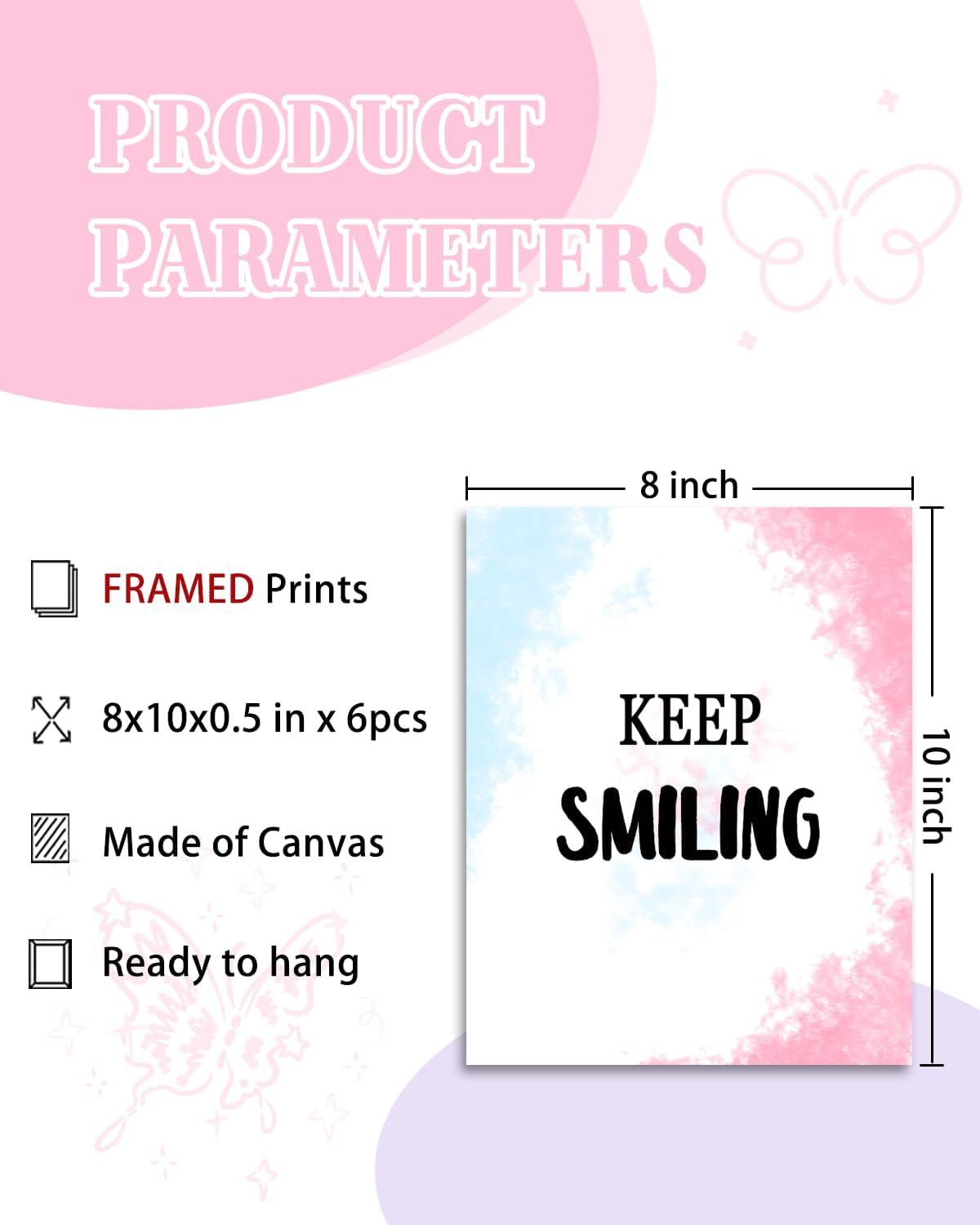 HONGYA Art Inspirational Wall Art, Framed Motivational Canvas Wall Art, Positive Quote Wall Decor for Living Room, Encouraging Canvas Posters for Office Bedroom (Set Of 6, 8x10in)