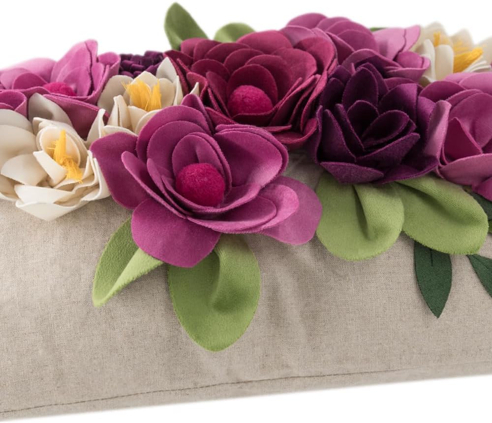 Decorative 3D Flower Throw Pillow Covers Accent Floral Pillowcases for Couch Bed Home Living Room Farmhouse Decor 12x20 Inch Magenta