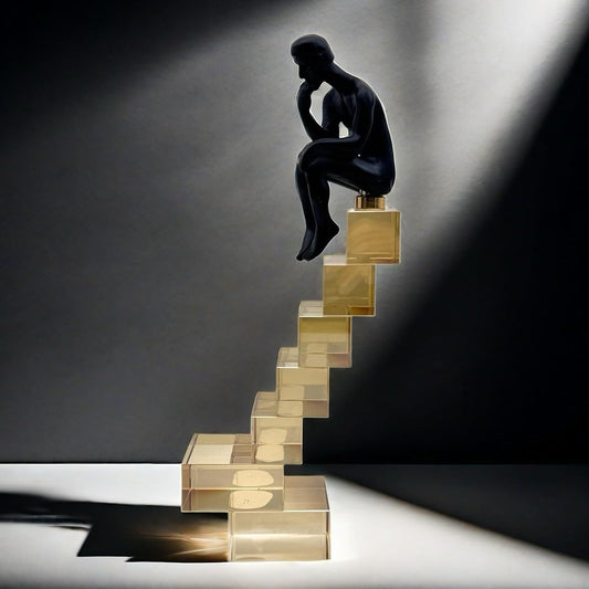 FUNSXBUG 12 Inch The Thinker Statue Thinking Man Statues Sitting on Crystal Glass Stairs Sculptures Collectible Figurine Home Decor Living Room Decoration