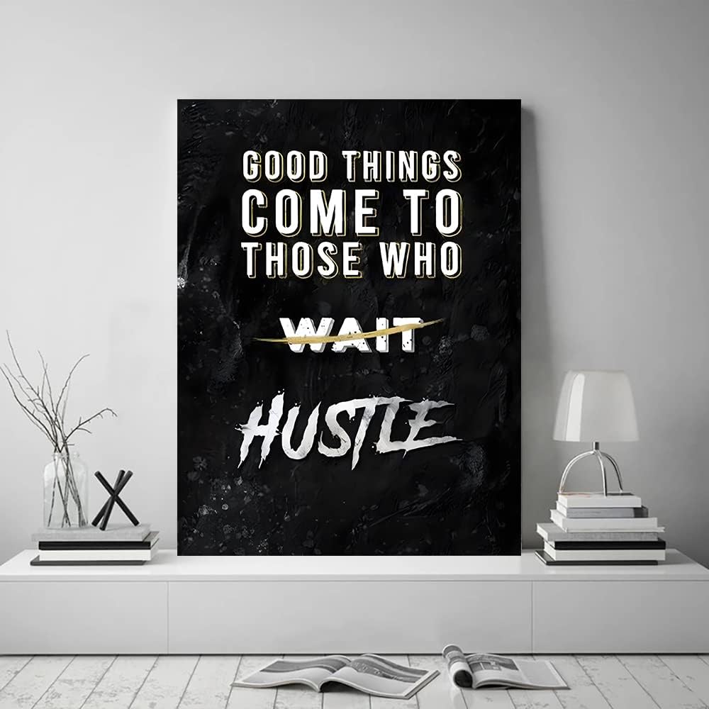 Black and White Letter Good Things Comes After Those Who Hustle Inspirational Posters and Prints Motivational Quote Art Wall Pictures for Living Room Office Framed Easy to Hang-18 Wx24 H