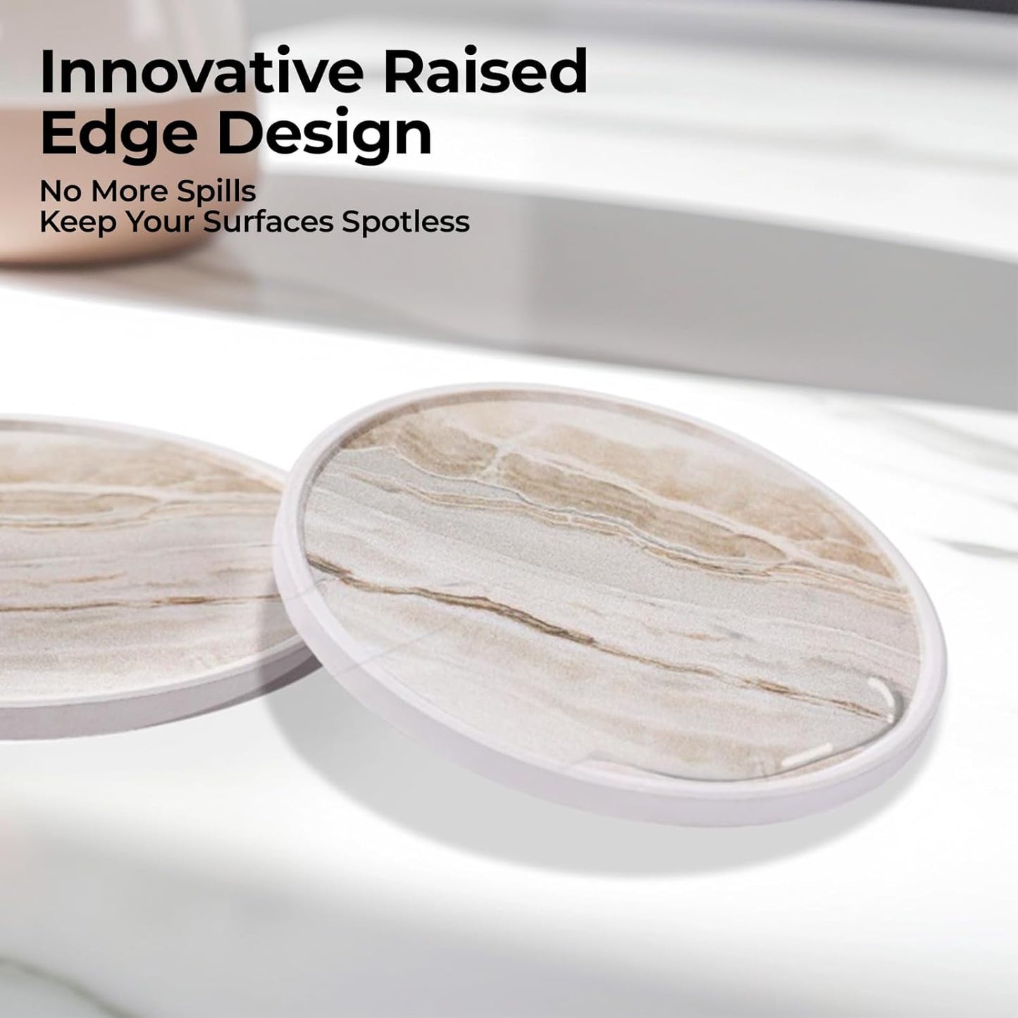 LIFVER Coasters for Coffee Table, Coasters for Drinks Absorbent, Drink Coasters, Housewarming Gift, Home Decor, Set of 6, Farmhouse Coaster Set with Holder, 4 Inches, Sandstone Style