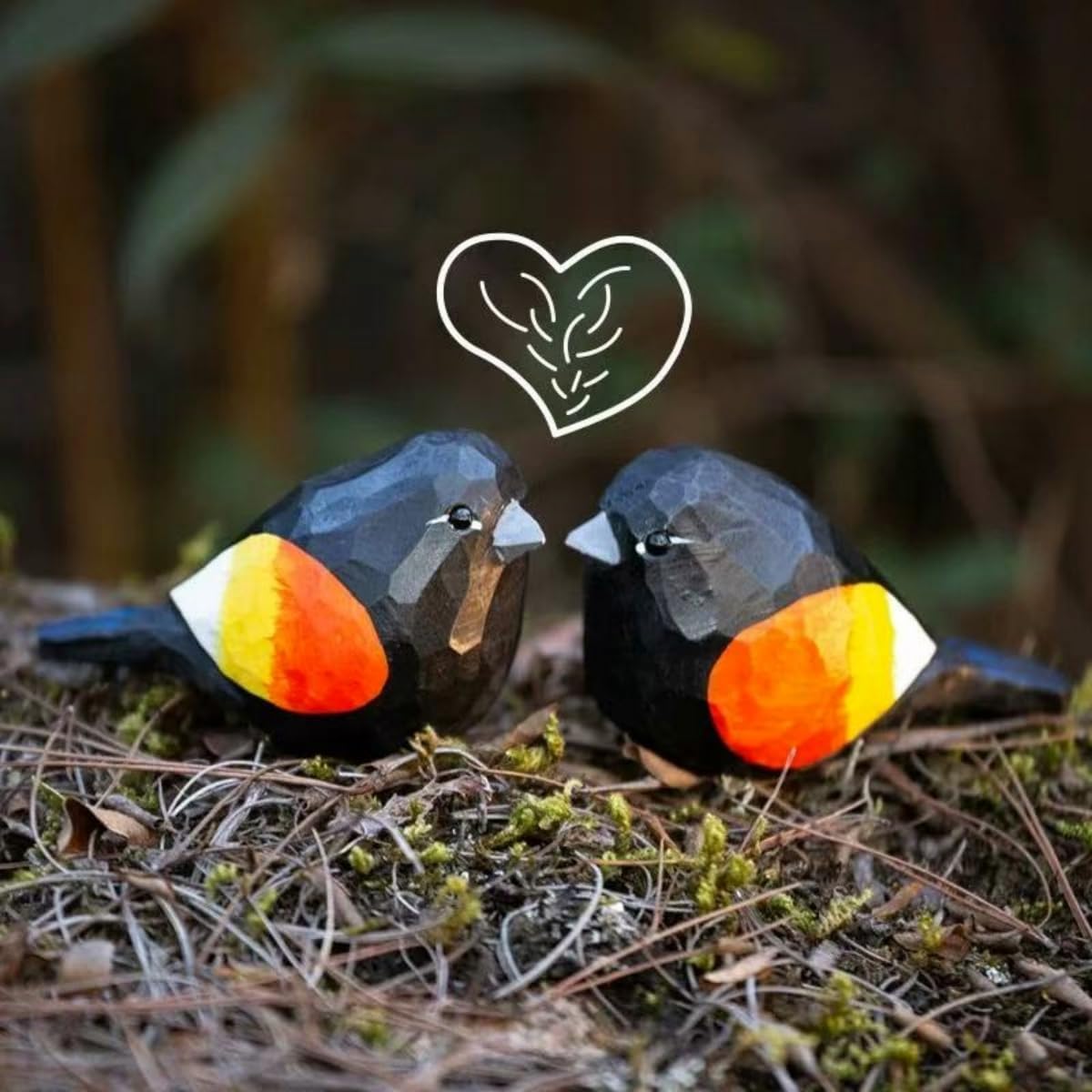 Hand Carved Red-Winged Blackbird Figurines, Hand-Painted Sculpted Wooden Birds with Base, Wood Bird Statues for Home Decor, Ideal Gifts for Bird Lovers