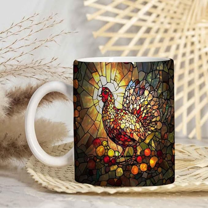 Thanksgiving Turkey and Autumn Fruits Coffee Mug - Thanksgiving Turkey Lover Mugs Gifts for Women Men - Birthday, Christmas Gift for Friend Mom Dad Wife Husband - 11oz Printed Ceramic Cup