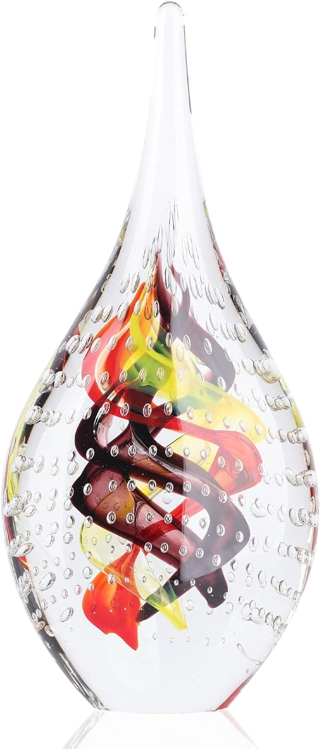 DOVDOV Blown Glass Sculpture, Collectible Stained Glass Art Statue, Unique Teardrop Ornament, Suitable for Office, Bookshelf, Dressing Table, Living Room Coffee Table, or Mantelpiece Display.