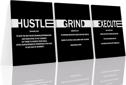 Hustle Grind Execute Entrepreneur Quotes Poster Print Motivational Pictures Painting Inspirational Canvas Wall Art for Office Bedroom Living Room School Wall Decor Ready to Hang [60''Wx28''H]