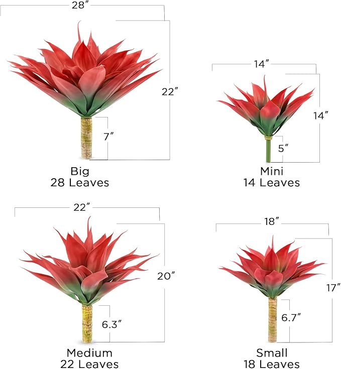 Velener Fall Fake Agave Artificial Plant, Red Fake Succulents Plant for Room Decor, Unpotted Faux Agave Stems Plant for Fall Outdoor/Indoor Decor, 18 inches, Set of 1