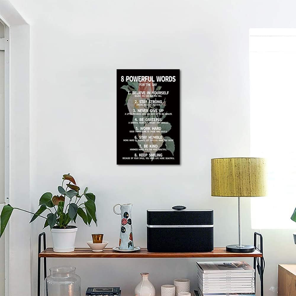 Inspirational Office Quotes Sayings - 8 Powerful Words for The Day Canvas Decoration Paintings with Flower Background Suitable for Office School Library Home Wall Hangings HD Print-18 inch x 24 inch