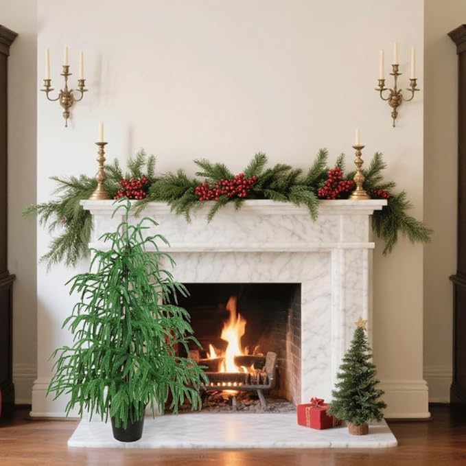 2pcs 24in Artificial Norfolk Pine Tree Tabletop Christmas Tree Decoration Outdoor Indoor Home Decor