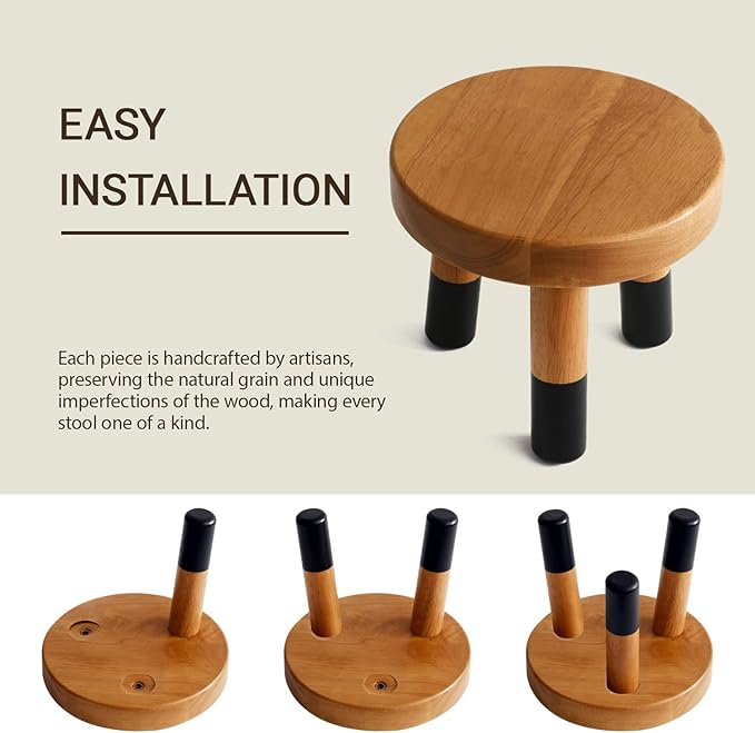 Rubber Wood 9" Round Plant Stand |Dip Dyed Black Stool, Wood Riser |Milking Stool (8" H)