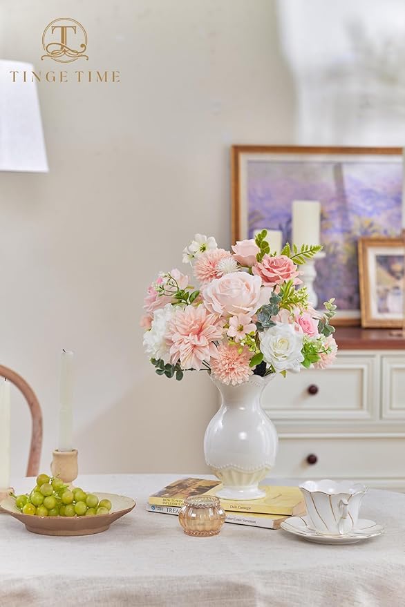 TINGE TIME Fake Flowers Artificial Flowers Peonies Bulbous Chrysanthemum Daisy Hydrangea Sunflower Violets Dahlia Daffodils Epiphyllum Orchid Cherry Blossom Camellia Leyaron (Pink)