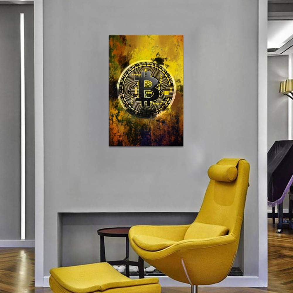 Bitcoin Inspirational Wall Art Motivational Entrepreneur Pictures Cryptocurrency Trader Hodler Canvas Painting Modern Hodl Crypto Btc Posters Prints Artwork for Office Decorations Framed (24¡±Wx36¡±H)