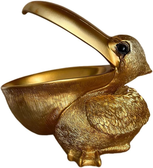 Creative Resin Statues The Pelican Statue Birds Figurines,Cell Phone and Keys Holder Adornments for Home & Office Desk Decor 8.1" inches (Gold)