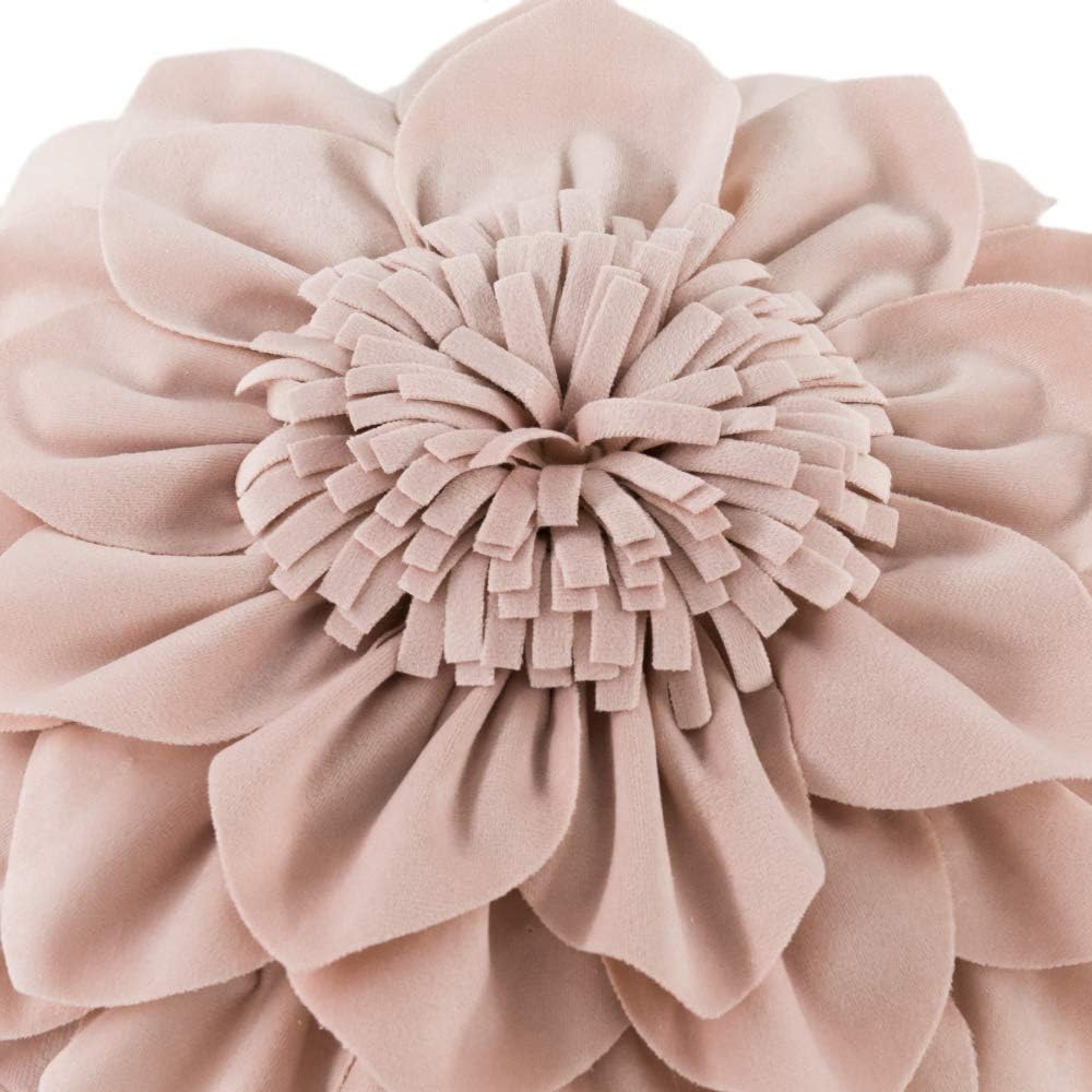 Decorative Throw Pillow 3D Flower Round Pillow Accent Handmade Cushion with Insert for Couch Bed Home Decor 12 Inch (12 inch, Rose Gold)