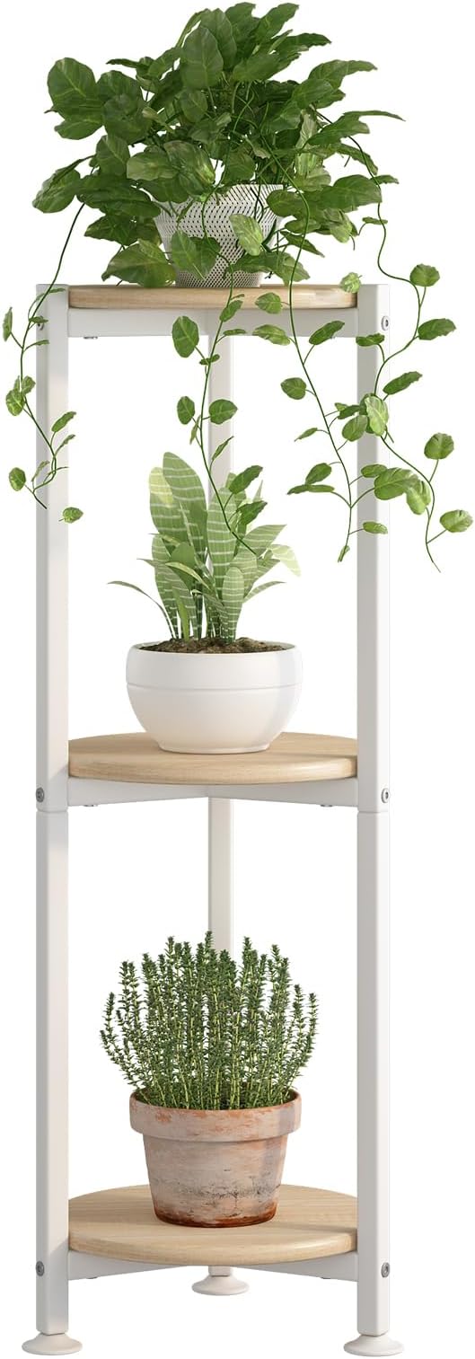 Plant Stand Indoor Corner Tall 3 Tier Metal Modern Flower Storage Plant Shelf Holder for Living Room Balcony Garden, White (3 Tier-White Round)
