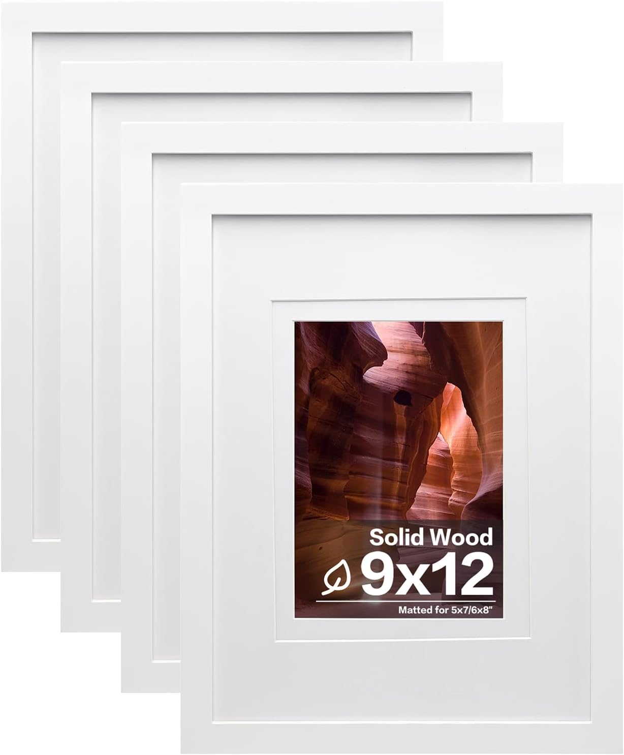 Egofine 9x12 Picture Frames Set of 4, Made of Solid Wood Covered by Plexiglass 5x7 and 6x8 with Mat or 9x12 without Mat, for Table Top Display and Wall Mounting Photo Frame White