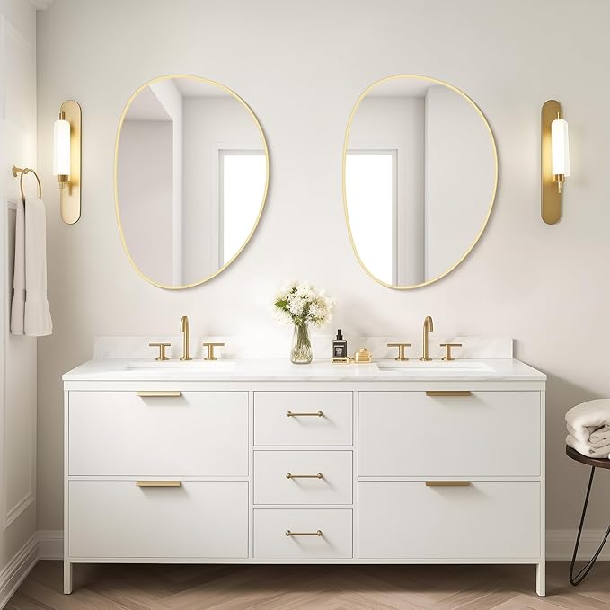 WallBeyond Irregular Wall Mirror, Asymmetrical Mirror Wall Mounted with Gold Framed for Living Room, Bathroom, Bedroom, Entryway Wall Decor, 28"×21", Gold