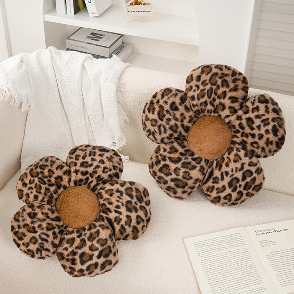 Leopard Print Bow Throw Pillows Cute Flower Plush Pillow Stuffed Bow Backrest Cushion Home & Car Decoration（2 Pack）
