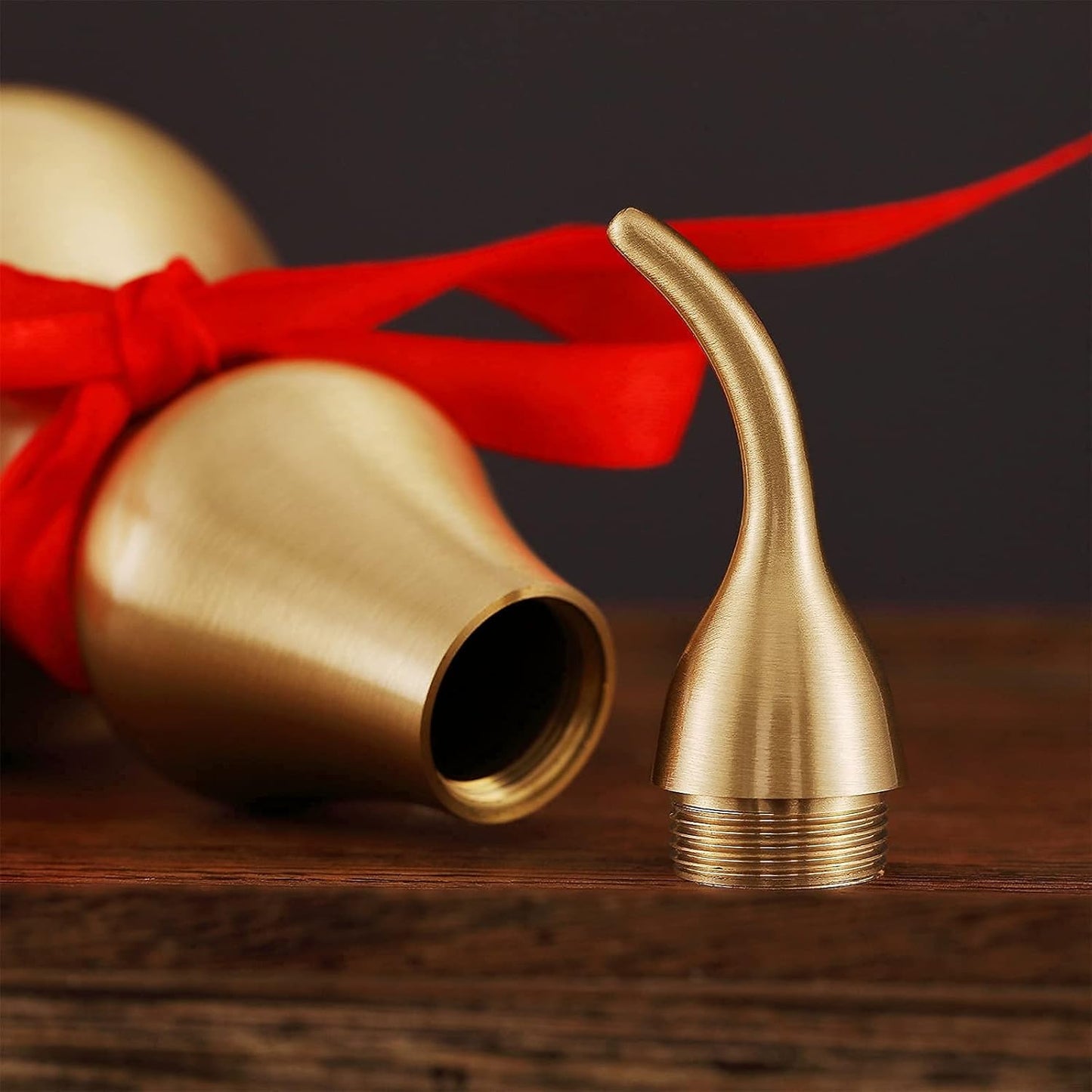 Feng Shui Decor Statue,Wu Lou Brass Gourd,with Red Luck Strip for Ideal Home Decoration,Collectible Figure Charm Amulet,6.36inch Tall,Full Brass,Hu Lu Bring Good Luck,Healthy,Wealth