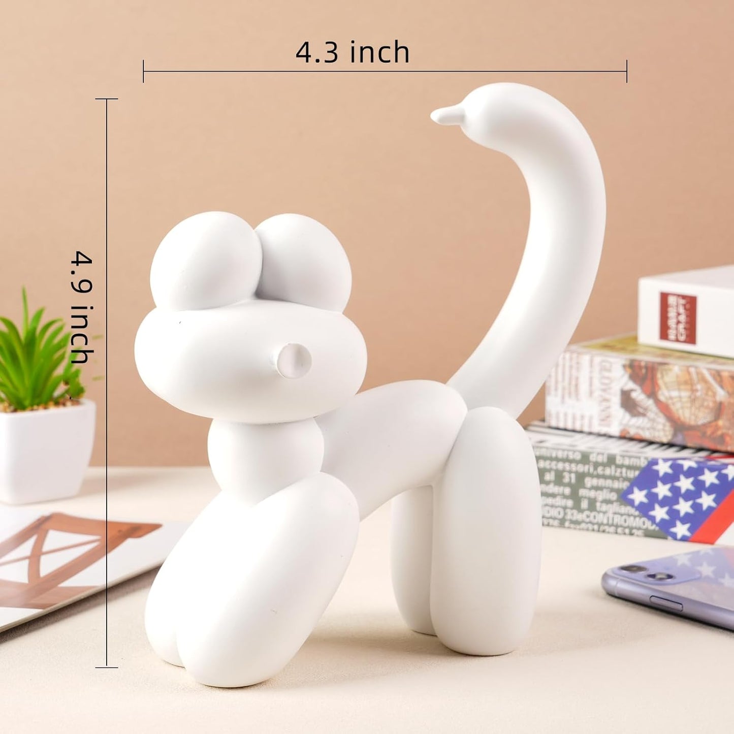 Cute Balloon Cat Statue Decor - 7.8 Inch Modern Cat Statue Ornament, Home Crafts Living Room Desktop Bedroom Sculpture Decoration (White, Small)