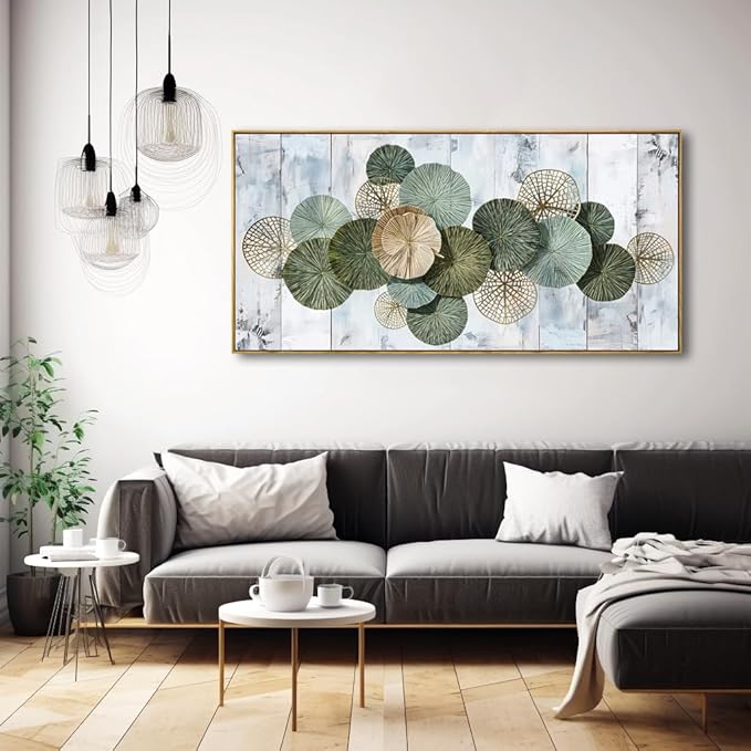 Wall Art Simple Wall Decor Green Canvas Painting Abstract Wall Art for Bedroom Living Room Dining Room Home Office Decor 20"x40" with Framed