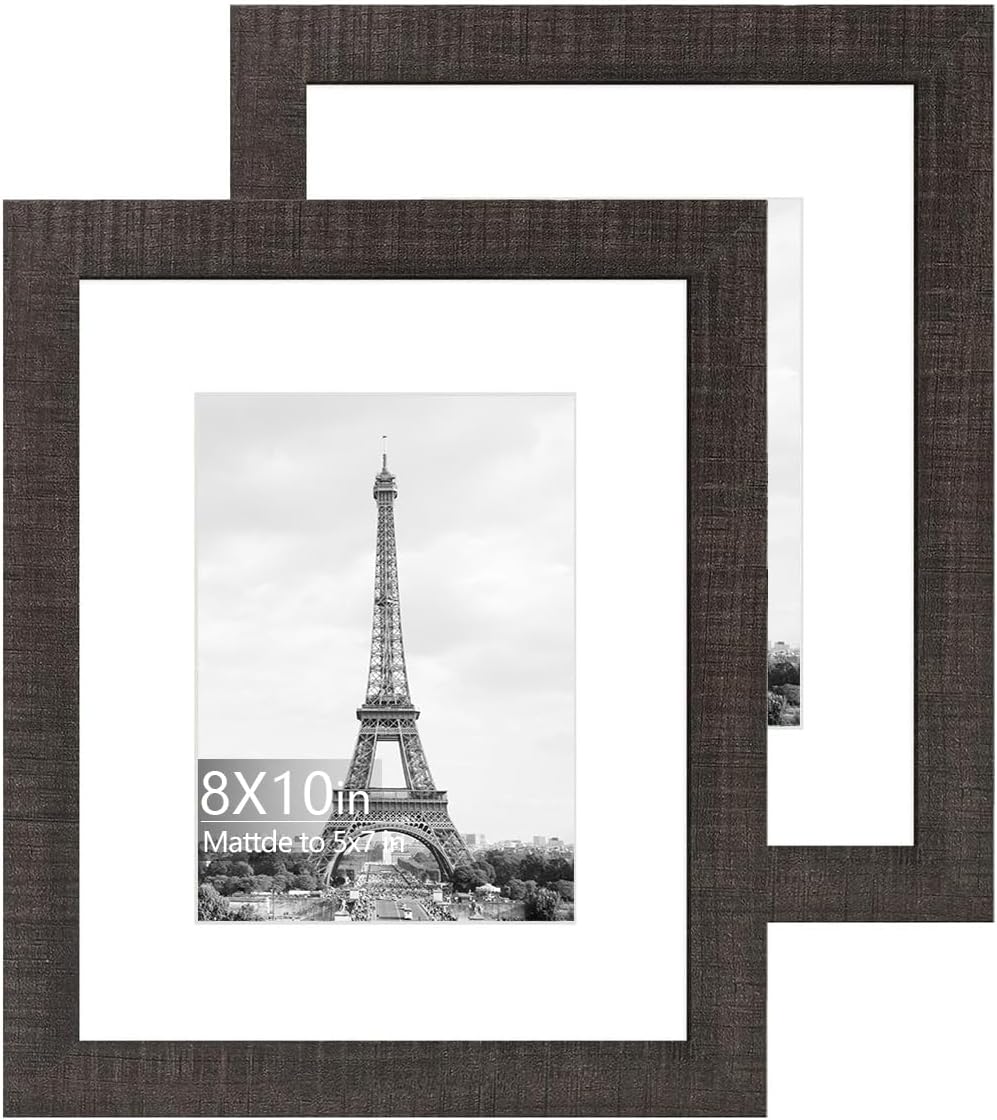 iRahmen 8x10 Picture Frame Set of 2 with HD Glass, Display Pictures 5x7 with Mat or 8 x 10 Without Mat, Rustic Style Wood Photo Frame for Tabletop Display or Wall Mount