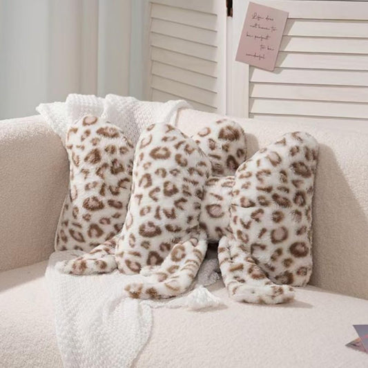Leopard Print Throw Pillow Furry Bow Plush Pillows Cute Flower Plush Pillow Cheetah Home Decor Stuffed Bow Lumbar Pillow for Bed Couch Living Room Decor (White-A, 16in)