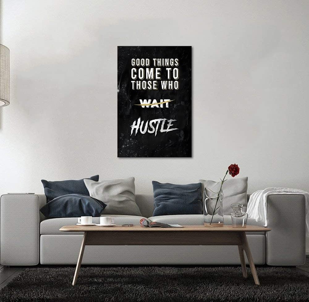 Black and White Letter Good Things Comes After Those Who Hustle Inspirational Posters and Prints Motivational Quote Art Wall Pictures for Living Room Office Framed Easy to Hang-24 Wx36 H