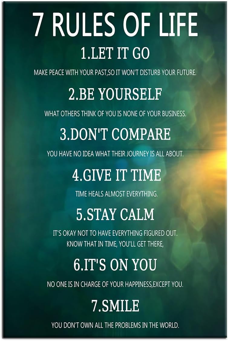 Inspirational Canvas Wall Art 7 Rules of Life Motivational Entrepreneur Quotes Poster Print Picture Painting Artwork for Modern Home Study Room Bedroom Wall Decoration Ready to Hang [12''Wx 18''H]