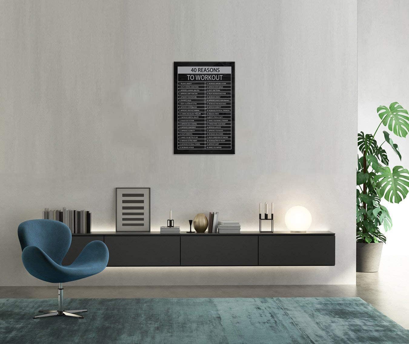 Inspirational Canvas Wall Art Motivational Painting Positive Entrepreneur Quotes Poster 40 Reasons to Workout Print Wall Decor Artwork for Home Bedroom Office Framed[24"W x 36"H]