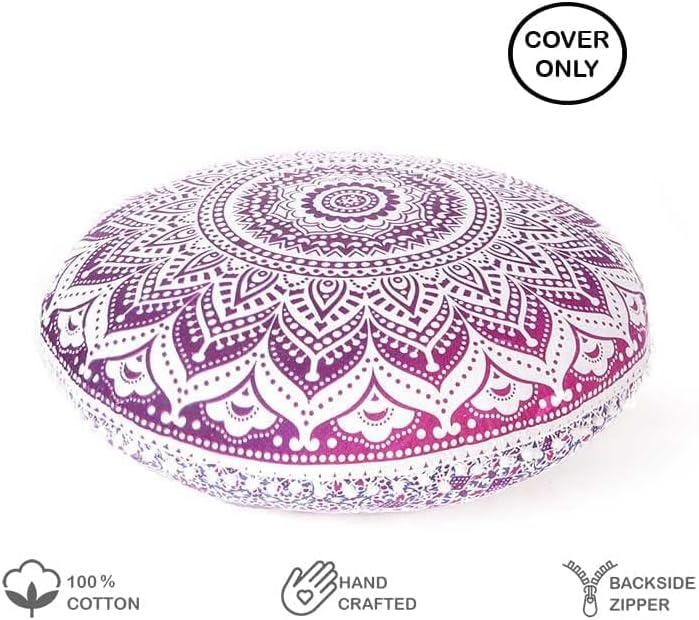 Eyes of India - 32" Purple Pink Round Colorful Floor Meditation Pillow Cover Cushion Seating Throw Mandala Hippie Bohemian Accent Beach Indian Boho Chic Dog Bed Handmade Cover ONLY
