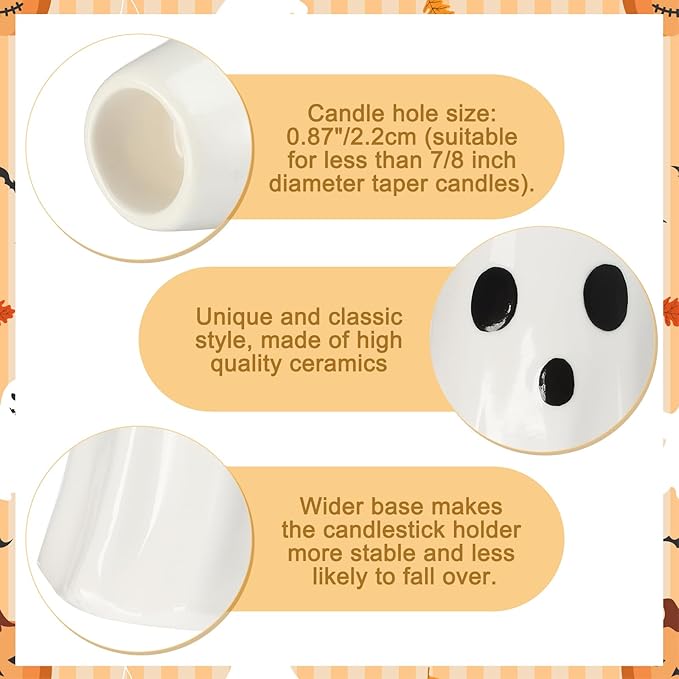 3 Pcs Halloween Ghost Candlestick Holders Cute Ghost Shape Candle Stick Holders Halloween Ceramic Taper Ghost Candle Holder for Halloween Wedding Party Holiday Office Home Decor Gift