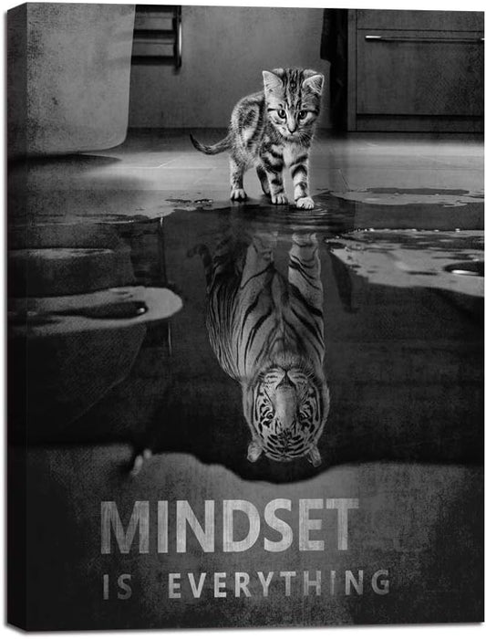 Mindset is Everything Motivational Quotes Canvas Wall Art Inspirational Entrepreneur Quotes Poster and Print Artwork Painting Picture for Classroom Library Home Decor Framed Ready to Hang - 28 x 44 in